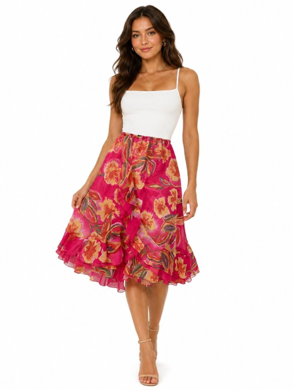 Mlle Gabrielle Pink Patterned Skirt 3X Y2K Zara Larsson Midi Skirt